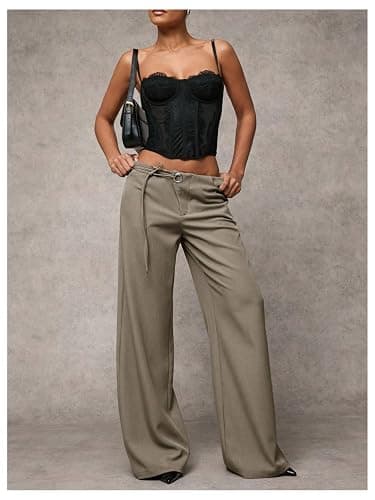 GORGLITTER Women's Low Rise Waisted Dress Pants Wide Leg Straight Trousers Work Slacks Pants Business Casual Outfits thumbnail 5