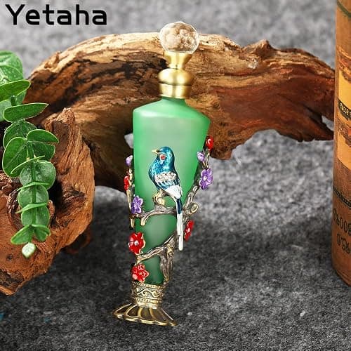 Yetaha Vintage Decorative Refillable Perfume Bottles, Fancy Crystal Perfume Bottles, Old Fashioned Bejeweled Flower Bird Essential Oil Bottle for Living Room Bedroom Decor Birthday Gift (30ML, Green) thumbnail 7