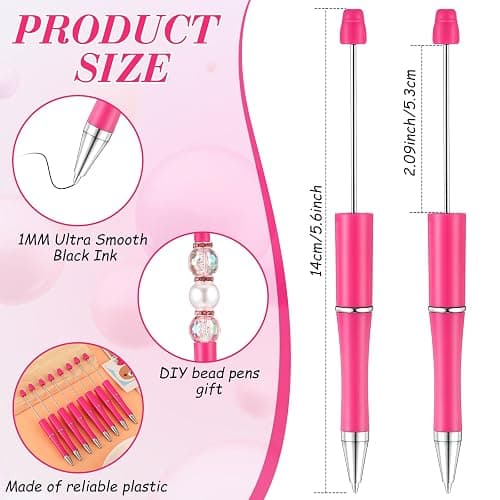 Qilery 60 Pcs Beadable Pens Bulk Bead Beaded Ballpoint Pen DIY Black Ink Gifts for Christmas Decoration Kids Girls Graduation Gift Office School Romantic Gift Supplies(Rose Red) thumbnail 3