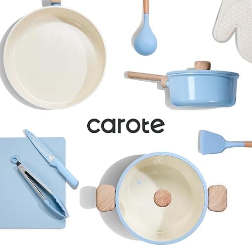 CAROTE 16pcs Ceramic Cookware Set, Pots and Pans Non Stick Kitchen Cookware Sets, Pots and Pans Set Cooking Set with Knife Set thumbnail 5