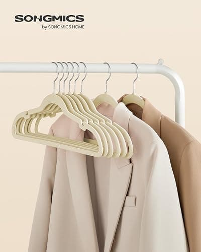 SONGMICS Velvet Hangers, Non-Slip Clothes Hangers with Shoulder Notches, Pants Bar, 360° Swivel Hook, Space-Saving, for Closet, 50 Pack, Summer Sand UCRF029K05 thumbnail 3
