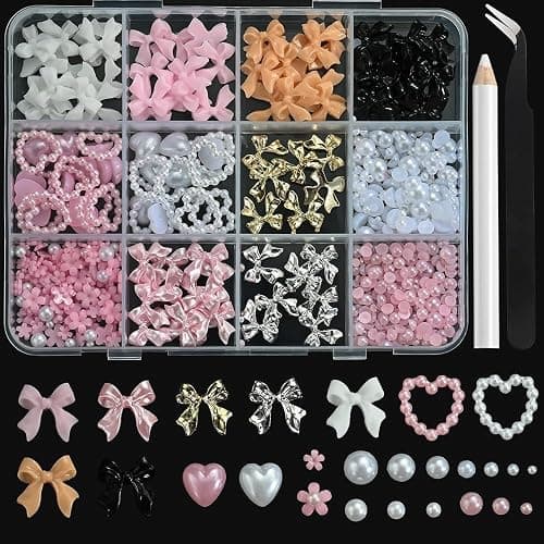 Elegant Nail Art Decorations - 3D Flatback Pearls, Crystal Rhinestones and Gold Bows for Professional Salon Nail Design, Luxury Manicure Supplies for Women thumbnail 2