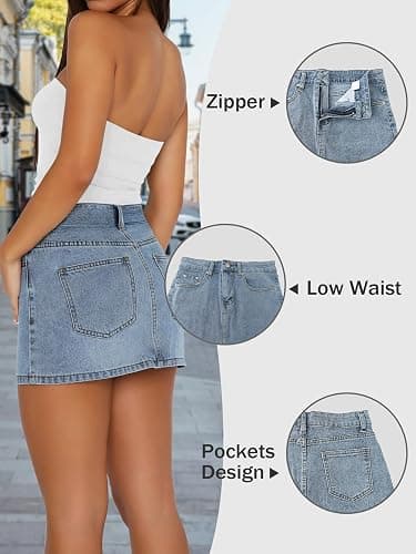 DEICAEVO Womens Denim Skirt Casual Mini Jean Skirt Stretch Low Waist Jean Skirt for Women Zip Fly Denim Mini Skirts thumbnail 3