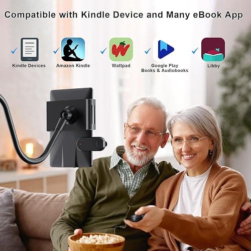 Kefotic Gooseneck Tablet Holder for Kindle Reading in Bed with Page Turner Remote, Hands Free Desk Bedside Lazy Arm Stand for Kindle Accessories, Gifts for Readers thumbnail 4