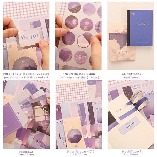 348 Pcs Scrapbooking Supplies Kit, Vintage Aesthetic Scrapbook Kit for Bullet Junk Journal, Stationery, A6 Grid Notebook, DIY Journaling Supplies, Birthday Craft Gift for Teen Girl Kid Women thumbnail 4
