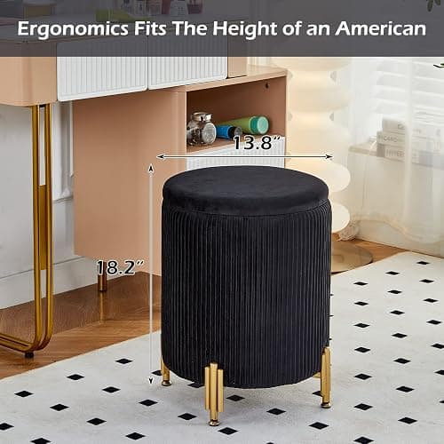 Mxfurhawa Round Ottoman Foot Stool with Storage and Metal Legs for Living Room Bedroom, Velvet Upholstered Footrest Stool Support 300lbs Modern Padded Seat Ottoman Coffee Table (Black) thumbnail 7