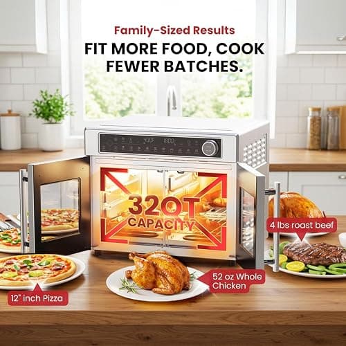 Magic Mill Ultra-Premium Air Fryer Toaster Oven Combo With Independent Dual-Zone Technology, Extra Large 32QT French Door Stainless Steel Convection Oven, Next-Gen Patent Technology, 13 accessories thumbnail 4