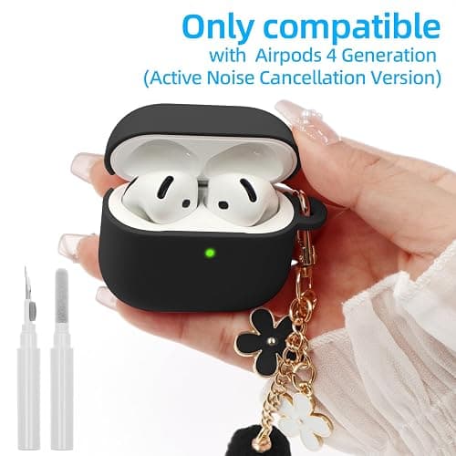 Compatible with AirPods 4 Case, Premium Soft Silicone Protective Case Cover for Apple AirPods 4th Generation with Cleaner Kit Keychain Accessories for Women Girls thumbnail 2