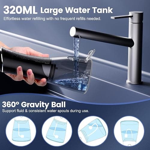 Water Flosser for Teeth Cleaning and Flossing, 5 Modes Rechargeable Cordless Oral Irrigator 320ml Water Tank Teeth Cleaner, IPX7 Waterproof Portable Electric Dentel Flossers for Home and Travel,Black thumbnail 5