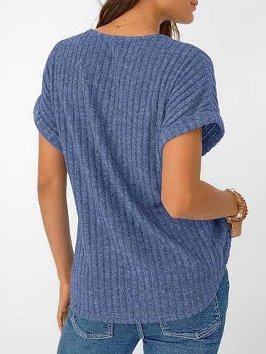 AUTOMET Women Tops Summer Sweaters Short Sleeve V Neck Shirts 2025 Spring Fashion Dressy Casual Business Tunic Blouses thumbnail 4