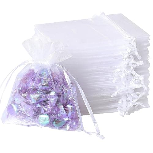 100Pcs White Organza Bags, 2x3Inch Sheer Wedding Party Favor Bags with Drawstring, Jewelry Gift Bags Christmas Candy Pouches - Image 1