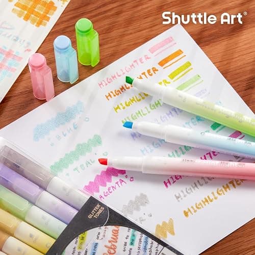 Glitter Highlighters, Shuttle Art 10 Sparkle Colors Chisel Tip Fluorescent Markers, Quick-Dry Non-Toxic Aesthetic Shimmer Highlighter Pens for Kids Teens Adults, Perfect for School Office Art Supplies thumbnail 7