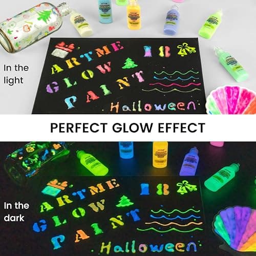 Artme Glow in The Dark Paint, 18 Bright Colors 22ml/0.75oz Blacklight Paint Set, Neon Craft Paints, Glow Fluorescent Acrylic Paints Perfect for DIY projects, Halloween and Christmas Decorations thumbnail 6