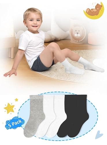BliBliTaTa Boys Girls Kids Socks Crew Socks 5 Pack for 2-4,4-6,6-8,8-10,10-12,12-14 Years Old White Black Grey Blue Pink thumbnail 8