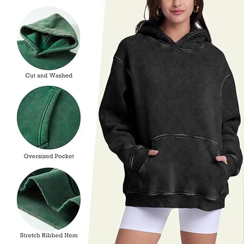 FAIABLE 2 Pack Acid Wash Oversized Vintage Unisex Heavy Cotton Fleece Hoodie for Men Women Couples thumbnail 3
