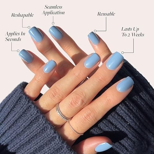 Glamnetic Press On Nails - Cashmere Blue | Opaque Soft Pale Sky Blue Short Squoval Fake Nails, Salon Quality | 15 Sizes - 30 Nail Kit thumbnail 3