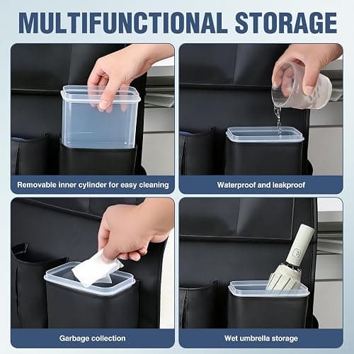 Nilight Car Seatback Organizer 2PCS Black PU Leather Universal | Foldable Tray Tablet Holder Tissue Box Removable Bucket Waterproof Storage Bag for Cars Vans SUVs MPVs Pickup Trucks thumbnail 5