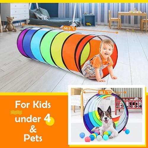 Moncoland Kids Play Tunnel Tent for Toddlers, Colorful Pop Up Crawl Toy Baby Children or Dog Cat with Breathable Mesh, Collapsible Gift Boy Girl Indoor Outdoor Games thumbnail 2