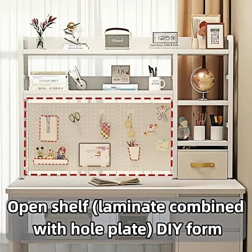 Desktop Bookshelf, Multi-Size pegboard Storage and Organization Rack, Dorm Desk Shelf, White Desk Hutch, Desktop Storage for Office, Study, Student Storage and Display Rack (37.4" Lx9.9 Wx37 H) thumbnail 4