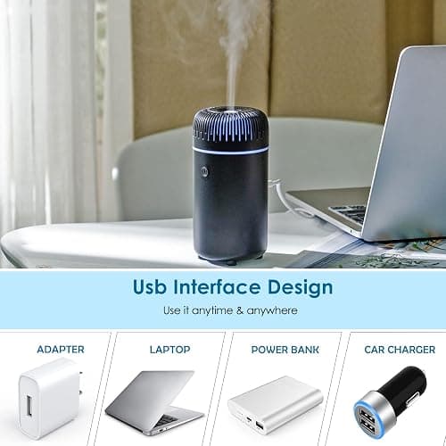 Car Diffuser Humidifier USB Aromatherapy Essential Oil Air Freshener USB Cool Mist Mini Portable Diffuser for Car Home Office Bedroom (Black) thumbnail 4