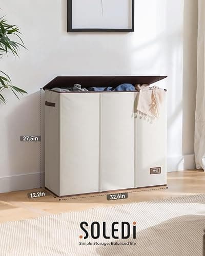 SOLEDI 180L Laundry Hamper 3 Section, Extra Large Laundry Hamper with Lid, Dirty Clothes Hamper with Sturdy Handle, Large Laundry Basket Organizer for Laundry Room, Bedroom, Hampers for Laundry thumbnail 3