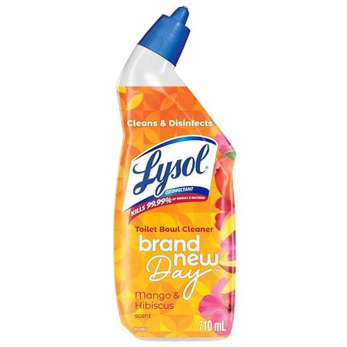 Lysol Brand New Day Toilet Bowl Cleaner, Disinfectant Gel, 710 mL | Removes Hard Water & Rust Stains, Kills Germs, Angled Bottle, Mango & Hibiscus Fragrance - Image 1