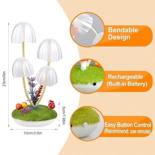 Mushroom Lamp Cute Night Light, Rechargeable Mushroom Decor Small Table Lamps, Dual-Colors Bedside Lights with Dimmable Remote & Timer, Gift for Kids Teen Girls Bedroom, Indoor Living Room Decorations thumbnail 4