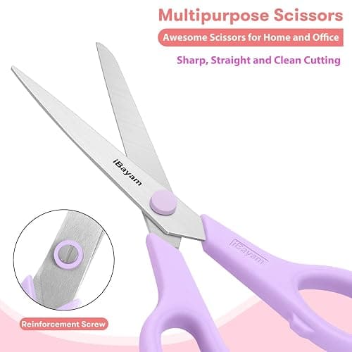 Scissors, iBayam 8" All Purpose Scissors Bulk 3-Pack, Ultra Sharp 2.5mm Thick Blade Shears Comfort-Grip for Aesthetic Fun Cute School Office Teacher Desk Crafts and Art Supplies Accessories Essential thumbnail 6