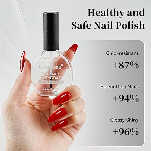 OpenLive 16.5ml Top Coat Clear Nail Polish, Quick Dry High Gloss Shine Large Volume Top Coat, Long Wear and Scratch Resistant for Women Salon DIY Nail Art thumbnail 5