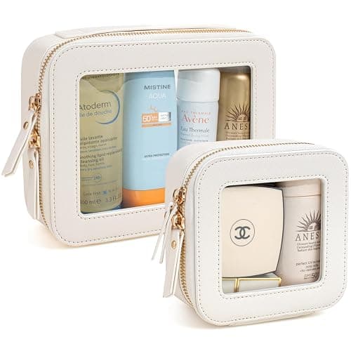 KOTORA Clear Makeup Bag Organizer Set,Portable Travel Toiletry Case for Women, Vegan Leather Cosmetic Pouch Car Bag for Essentials Car Accessories for Women Girls(White) - Image 1
