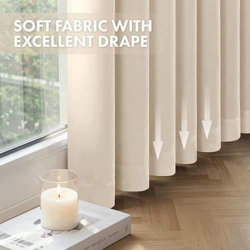 MIULEE Cream Beige Pinch Pleat Blackout Curtains 40x96 Inch Length 2 Panels | Back Tab Rod Pocket Pleated, Thermal Insulated, Floor to Ceiling Curtain for Bedroom, Living Room Darkening Extra Long Drapes thumbnail 6