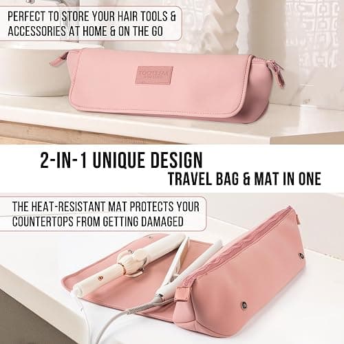 BAREFOOT CARIBOU Hair Tools Travel Bag and Heat Resistant Mat for Flat Irons, Straighteners, Curling Iron, and Haircare Accessories, 2-in-1 design, with Interior Pockets, Portable Organizer thumbnail 4