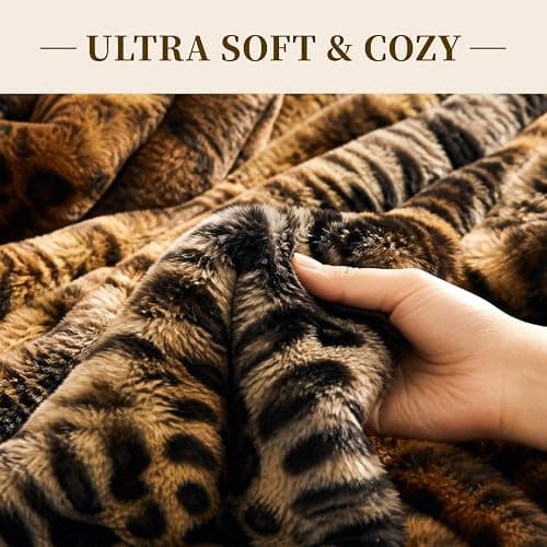 Faux Fur Cheetah Print Blanket for Couch - Fluffy Fuzzy Brown Cheetah Throw Blanket, Warm Furry Bubble Bed Throws, Soft Plush Decorative Thick Blanket for Bedroom Living Room, 51"x63" thumbnail 4