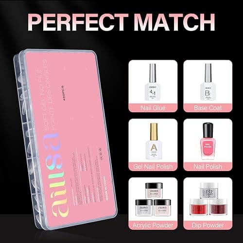AILLSA Short Almond Nail Tips - Thickened Pre-shaped False Nail Tips Short Almond Shaped Half Matte Nails Tips, Fake Nails Extension 450pcs 15 Sizes with Storage Box thumbnail 8