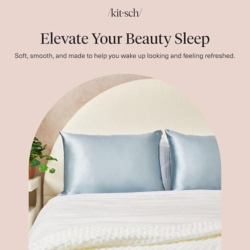 Kitsch Satin Pillowcase with Zipper - Standard Size, Haze Blue | Softer Than Silk Pillow Cases, Smooth Cooling Satin Pillow Case for Hair and Skin, Wrinkle-Free, Machine Washable thumbnail 9