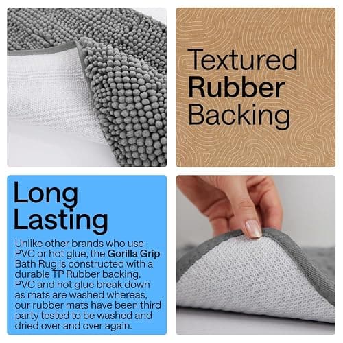GORILLA GRIP Bath Rug Mat, Thick Soft Absorbent Chenille, Quick Dry Microfiber Mats, Rubber Backing Washable Shower Floor Rugs, US Designed Bathroom Bathmat Home Decor Accessories, 24x17, Grey thumbnail 3
