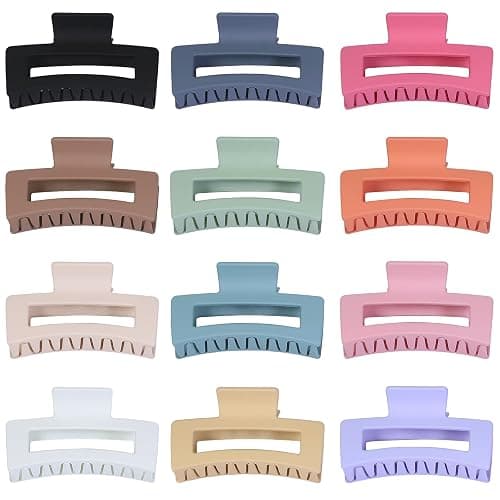 Sisiaipu 12 Pcs Medium Hair Clips, 3.5 Inch, Colorful - Hair Clips for Thick and Thin Hair, Square Claw Clips, Jaw Clips, Bulk Hair Accessories for Women and Girls thumbnail 2