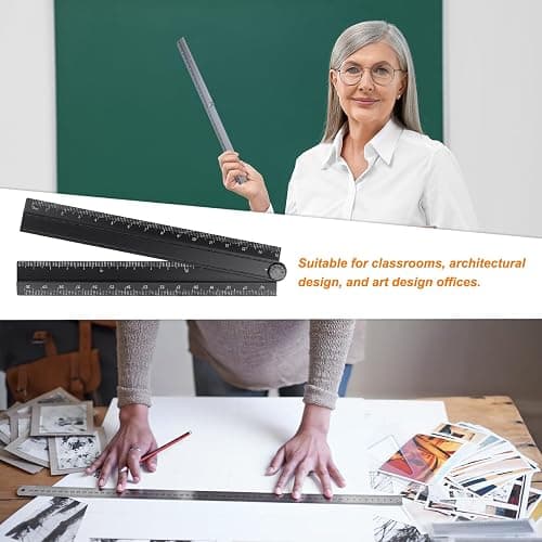 HARFINGTON Folding Straight Ruler 30cm Metric Aluminum Alloy Protractor Foldable Angle Ruler Geometric Measuring Tool with Angle Line for Architects Artists Designers Classroom Office, Black thumbnail 6