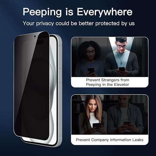 NEW'C 3 Pack Privacy for iPhone 16, iPhone 15 Screen Protector (6.1 inches), Anti-Spy Tempered Glass Film,Enhanced 28-Degree Privacy Angle with easy installation tool included thumbnail 4