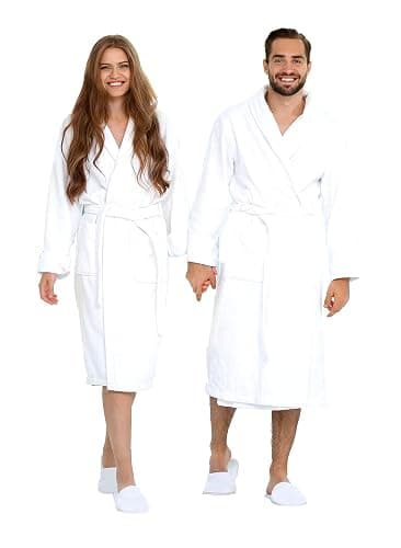 BIOLINEN 100% Cotton Terry Shawl Collar Bathrobe with Slippers - Image 1