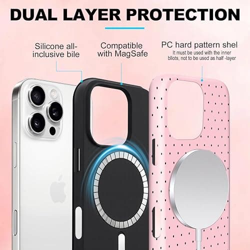 flewfun Magnetic for iPhone 15 Pro Max Case Cute Polka Dot Phone Case, Shockproof Slim TPU and Hard PC Protective Phone Cover Compatible with MagSafe Designed for Women Girls, Pink thumbnail 3