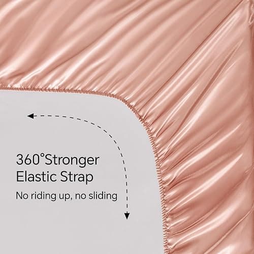 BEDELITE Satin Sheets Full Size Bed Set, Luxury Soft Coral Pink Silky Sheets for Hair and Skin, Similar to Silk Bed Sheets Set 4 Pieces with 1 Deep Pocket Fitted Sheet, 1 Flat Sheet, and 2 Pillowcases thumbnail 5