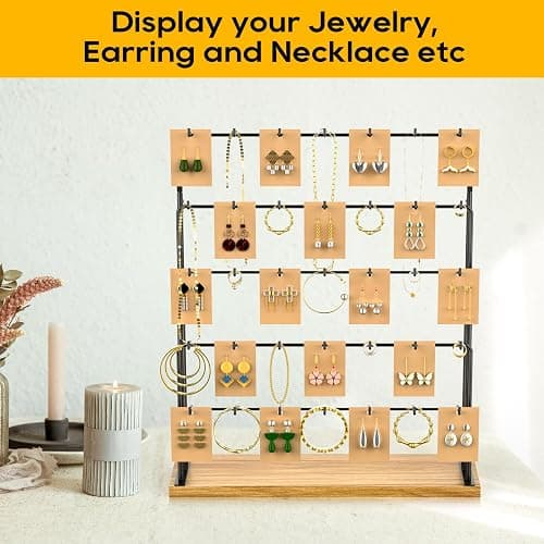 ORLESS Jewelry Display for Vendors, Earring Display Stand for Selling, Necklace Display Holder for Selling, Earring Cards Organizer for Bracelets, Rings, Jewelry Towers, Original Wood (35 Hooks) thumbnail 6