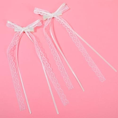 2Pcs White Lace Hair Bows with Long Tail, Coquette Lace Bow Hair Clips for Women, Elegant Ribbon Bow Barrettes Alligator Clip, Wedding Bridal Hairs Accessories for Girls Teens Daily Wear Party Decor thumbnail 8