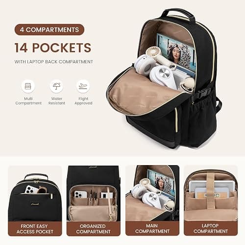 LOVEVOOK Laptop Backpack for Women with Pouch Pocket for Large Capacity Cup,15.6 Inch Laptop Computer Bag Travel Backpack Purse,Waterproof Work Business Backpack College Teacher Bags,Black thumbnail 3