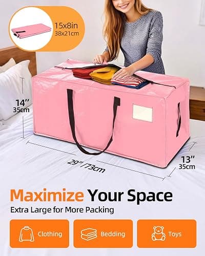 AdeaBag 12 Pack Extra Large Moving Bags, Heavy Duty Packing Bags with Zippers and Handles for Space Saving, Clothes Storage, College Essentials, Travel, Pink thumbnail 2