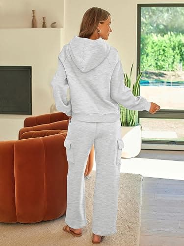 AUTOMET Womens Sweatsuits 2 Piece Outfits Fall Sweat Sets Lounge Hoodies and Cargo Pants Wide Leg with Pockets thumbnail 4