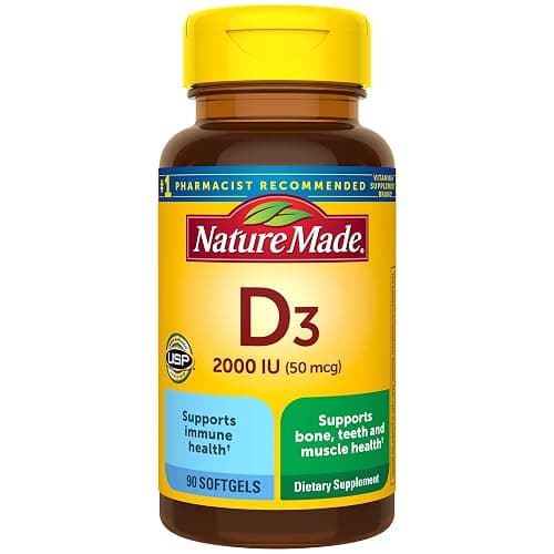Nature Made Vitamin D3 2000 IU (50 mcg), Vitamin D Supplement for Bone, Teeth, Muscle and Immune Health Support, 90 Softgels, 90 Day Supply - Image 1