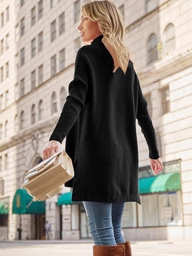 LILLUSORY Women's Turtleneck Oversized Sweaters Long Batwing Sleeve Spilt Hem Tunic Pullover Knit Tops thumbnail 6