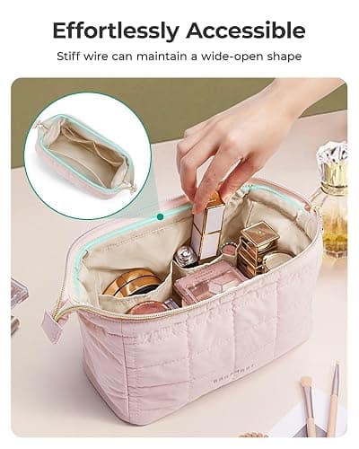 BAGSMART Makeup Bag Travel Toiletry Bag, Puffy Padded Make Up Bags for Women Makeup Organizer Case, Wide-open Pouch Purse Travel Essentials Toiletries Accessories Brushes, Chocolate thumbnail 5